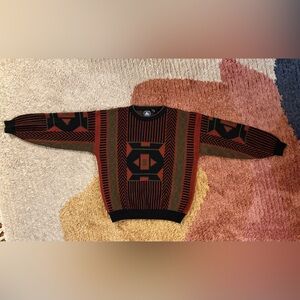 Geometric Patterned Sweater - Black, Red, Green